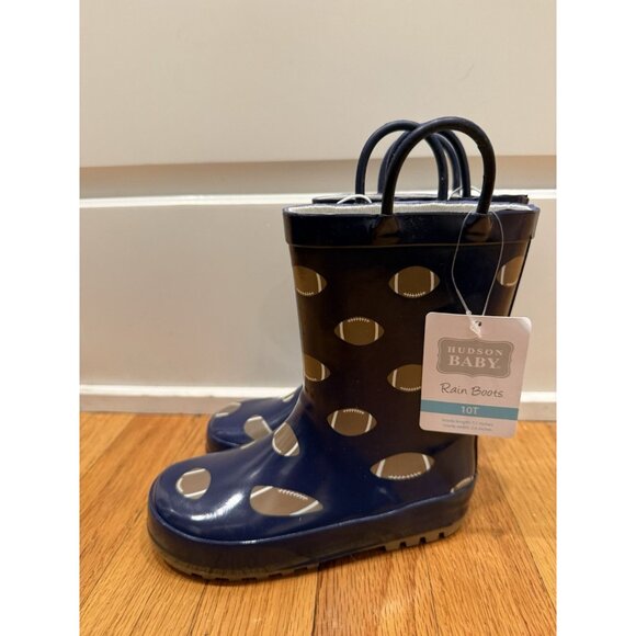 Hudson Baby Other - Hudson Baby Navy Blue Rain Boots With Footballs Size 10T NWT